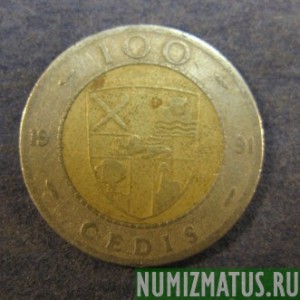Монета 100 цедис, 1991-1999, Гана