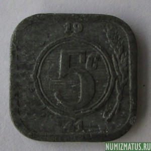 Монета 5 центов, 1941-1943, Нидерланды