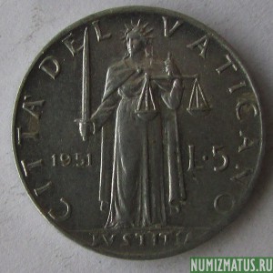 Монета 5 лир, 1951-1958, Ватикан