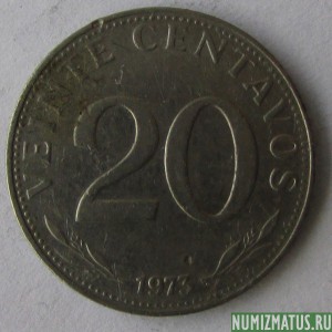 Монета 20 центавос, 1965-1973, Боливия