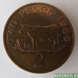 Монета 2 пенса, 1985-1997, Гернси