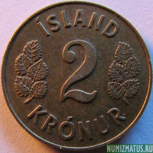 Монета 2 кроны, 1958-1966, Исландия