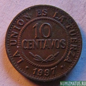 Монета 10 центавос, 1997, Боливия