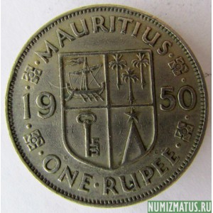 Монета 1 рупия, 1950-1951, Маврикий