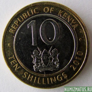Монета 10 шилингов, 2010, Кения