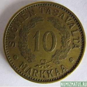 Монета 10 марок, 1928-1939, Финляндия