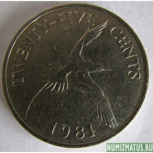Монета 25 центов, 1970-1985, Бермуды