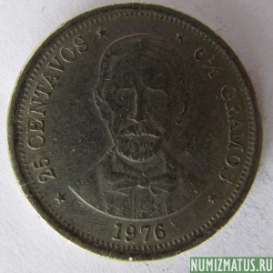 Монета 25 центавос, 1976, Доминиканская республика