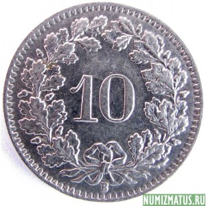 Монета 10 раппен, 1932-1939, Швейцария (магнитится)