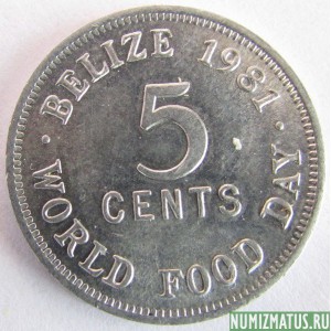 Монета 5 центов, 1981, Белиз