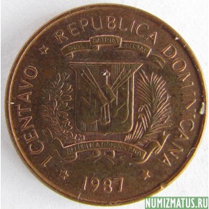 Монета 1 центаво, 1984-1987, Доминиканская республика