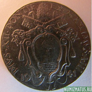 Монета 1 лира, 1940-1941, Ватикан