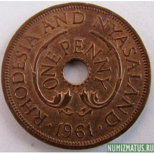 Монета 1 пенни, 1955-1963 , Родезия и Ньясаленд