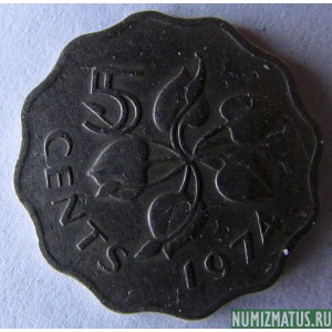 Монета 5 центов, 1974–1979, Свазиленд