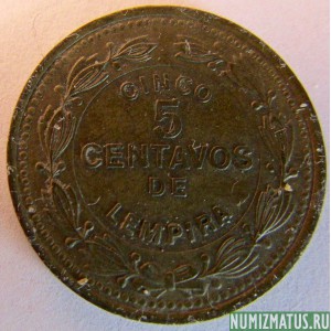 Монета 5 центаво, 1975–1989, Гондурас