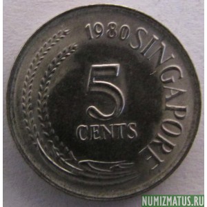 Монета 5 центов, 1980-1984, Сингапур (магнетик)