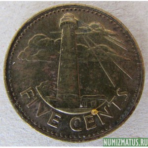 Монета 5 центов, 2008-2014, Барбадос