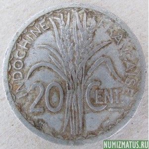 Монета 20 сантимов, 1945, Французский Индокитай