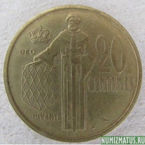 Монета 20 сантимов, 1962-1995, Монако