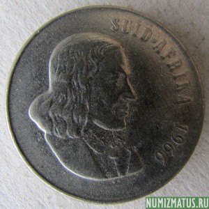 Монета 50 центов, 1965-1969, ЮАР "SUID-AFRIKA"