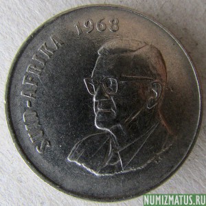 Монета 50 центов, 1968, ЮАР "SUID-AFRIKA"