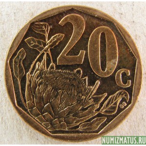Монета 20 центов, 2008, ЮАР
