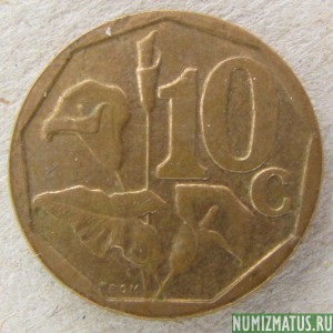 Монета 10 центов, 2001, ЮАР