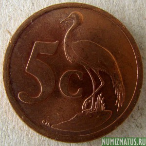 Монета 5 центов, 2001, ЮАР