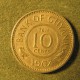 Монета 10 центов, 1967-1992, Гайана