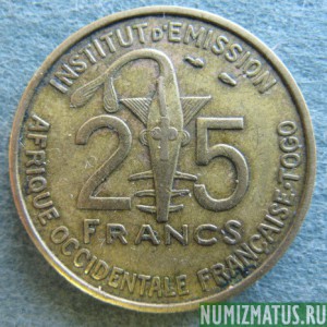 Монета 25 франков, 1957, Западная Французкая  Африка