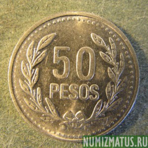 Монета 50 песо, 2007-2012, Колумбия ( магнетик)