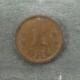 Монета 1 оре, 1913-1917, Дания (бронза)