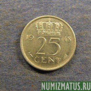 Монета 25 центов, 1948, Нидерланды