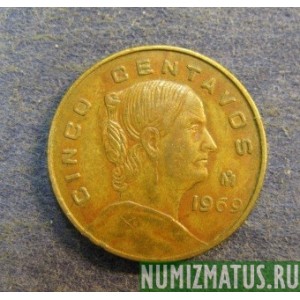 Монета 5 центавос, 1954-1969, Мексика.